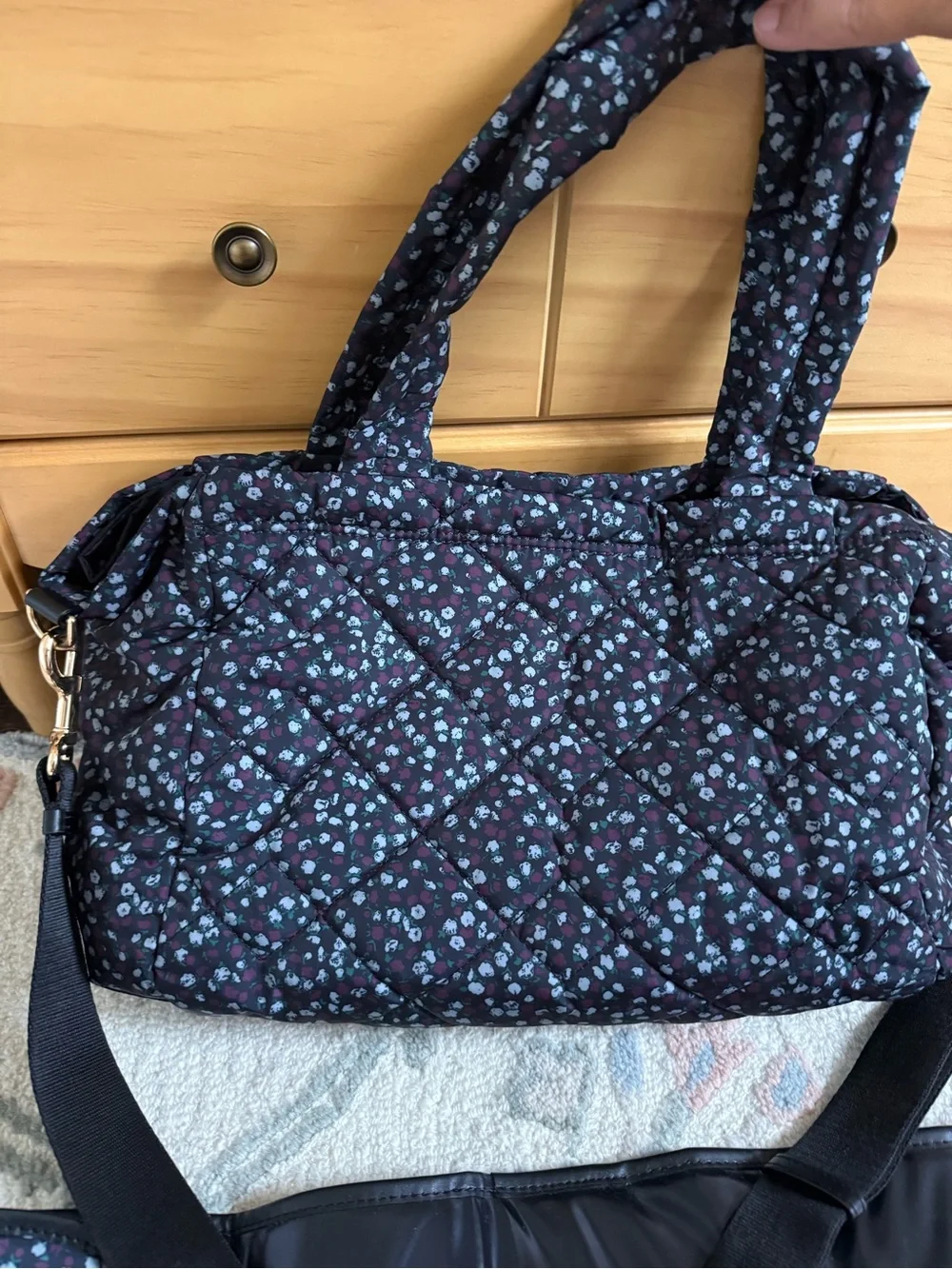 Marc Jacobs Black Quilted Floral diaper bag with Matching changing pad